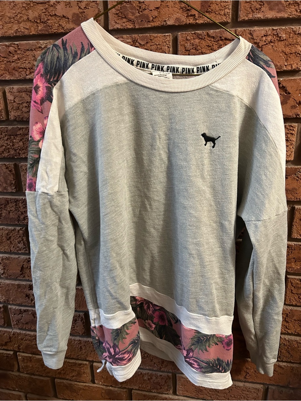 PINK Victoria's Secret Gray Sweatshirt with Pink Floral Accents